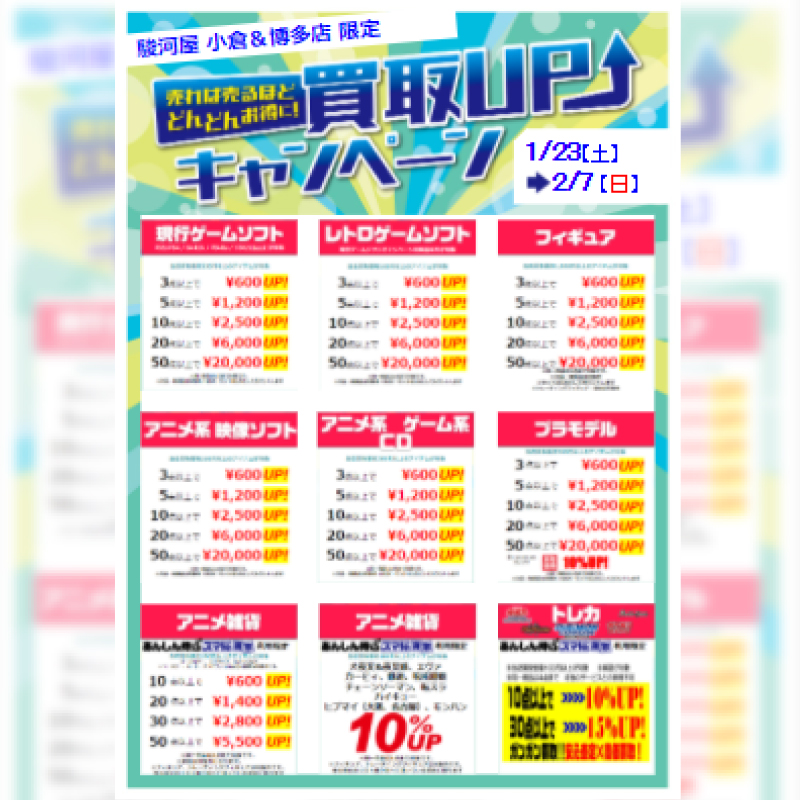 駿河屋小倉店 買取UPキャンペーン開催中！